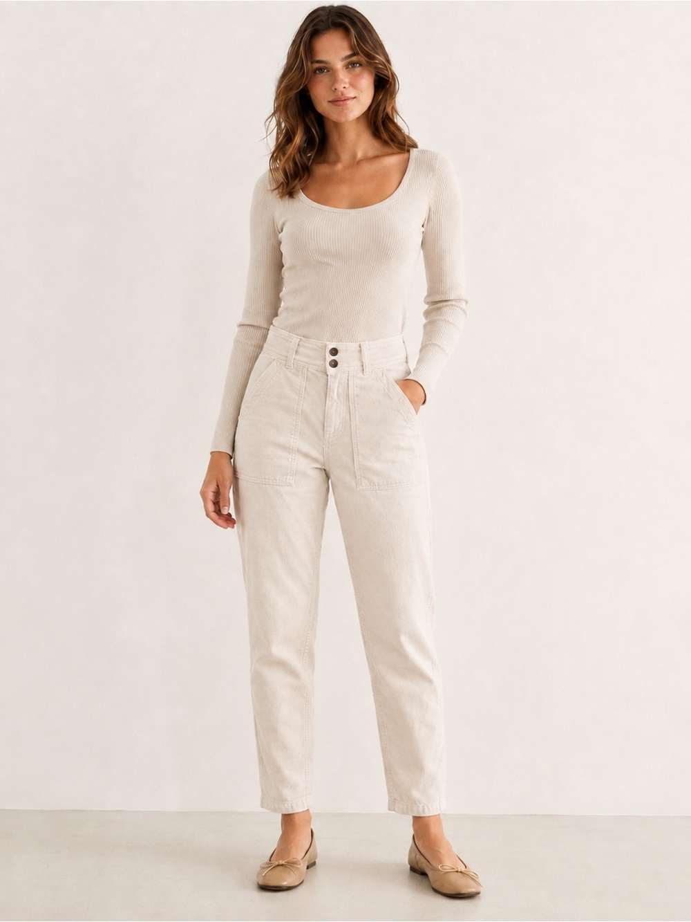 Pilcro Anthropologie The Wanderer Corduroy Utility Pants Cream 24 XS